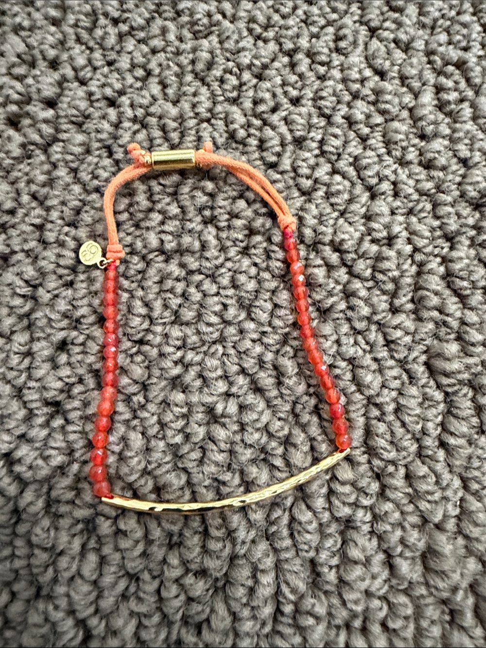 Gorjana Gold Bar Bracelet with Coral-Red Beads